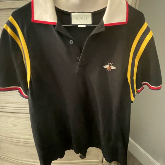 Gucci Other - Gucci Black Polo with Yellow Stripes and Red Trim